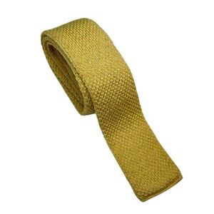 Vintage LL Bean Knit Neck Tie Wool Silk Square Gold Yellow USA